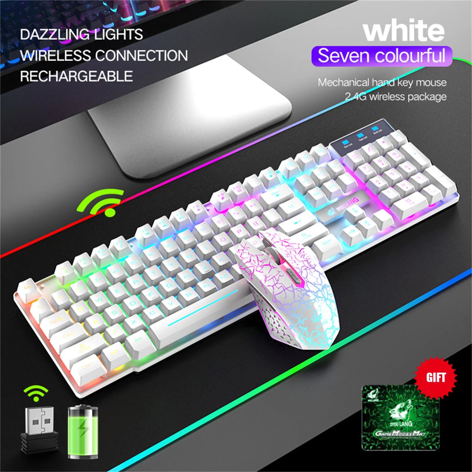 LED Rechargeable Wireless Gaming Keyboard & Mouse Set