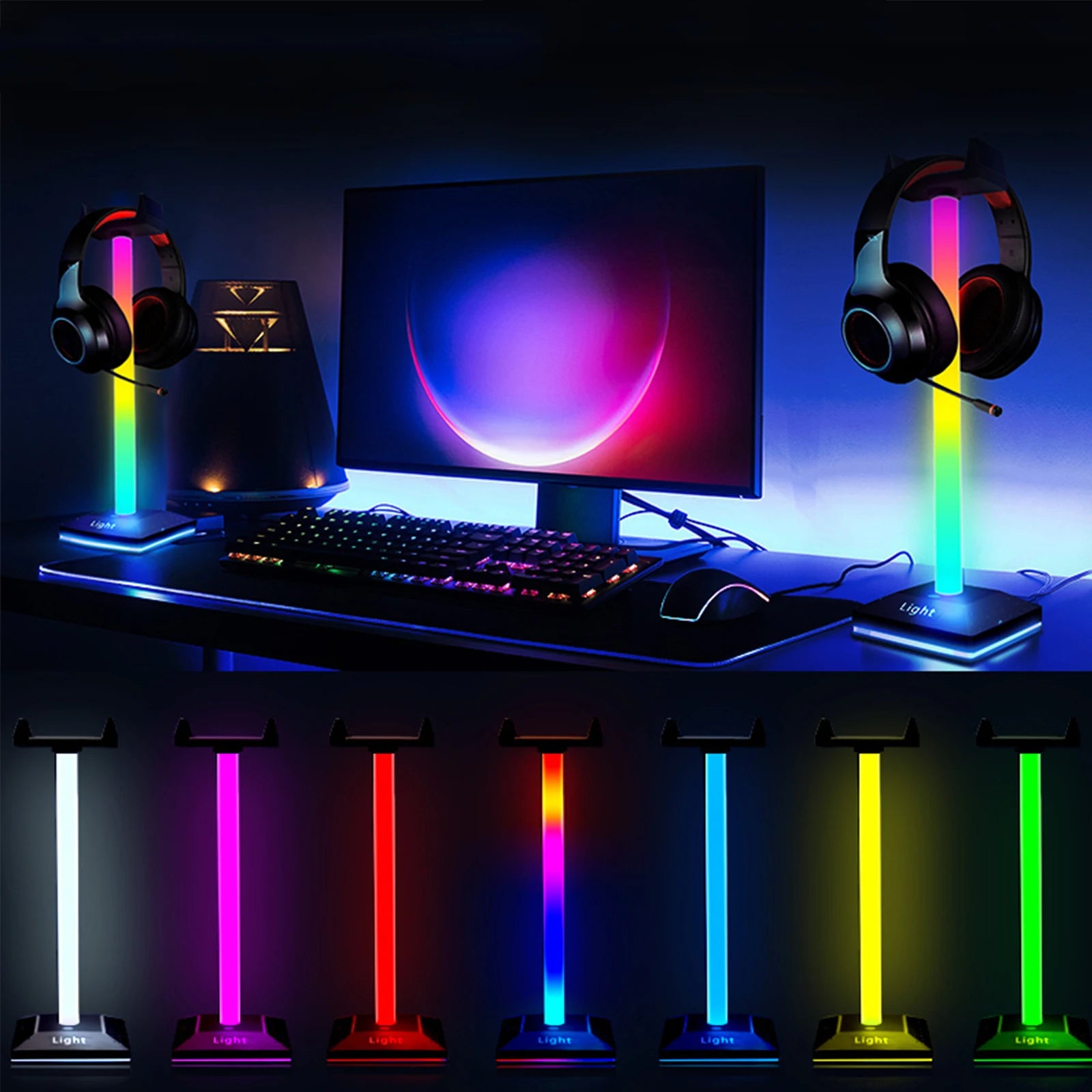 Gaming Headset Holder With 10 Light Modes