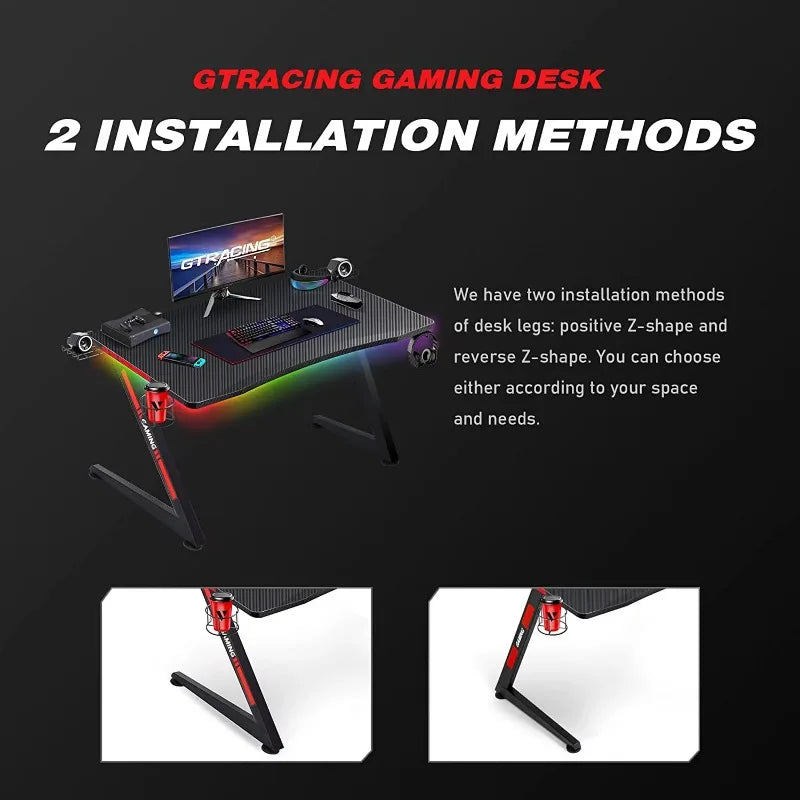 Gaming Desk with RGB Lights In Z-Shape