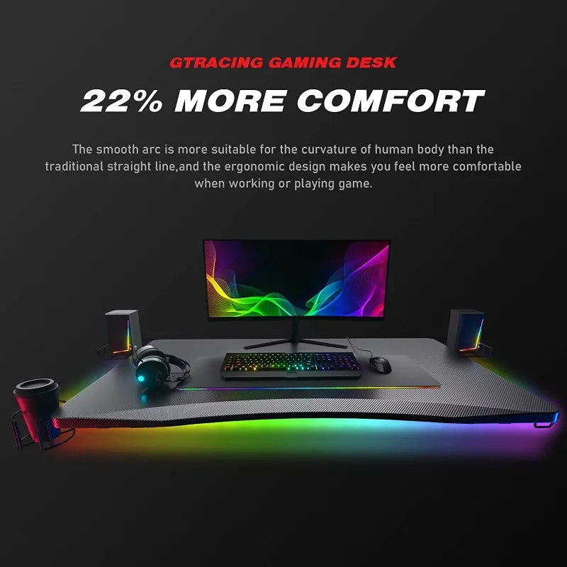 Gaming Desk with RGB Lights In Z-Shape